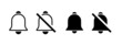 Bell icon set. Doorbell icons for apps. Flat template with bells icon set for web design. Alert ringing or subscriber alarm symbol, channel messaging reminders bells. Notification bell icon