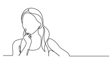 One Line Drawing Of Woman Professional Thinking Finding Solutions Solving Problems