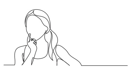 Leinwandbilder - one line drawing of woman professional thinking finding solutions solving problems