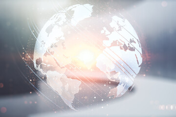 Aufkleber - Abstract creative world map interface on empty corporate office background, international trading concept. Multiexposure