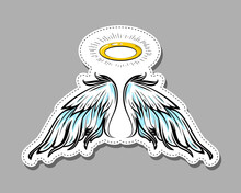 Angel Cartoon Halo And Wings. Comic Style Label, Sticker Or Tag Design. Concept Illustration Of Good
