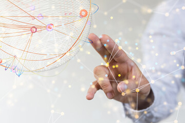 Poster - Global network. Blockchain. 3D illustration. Neural networks and artificial intelligence. Abstract