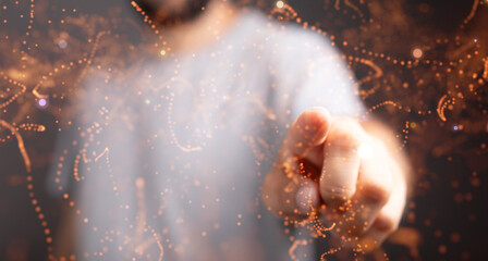 Digital cyberspace with particles and Digital data network connections concept