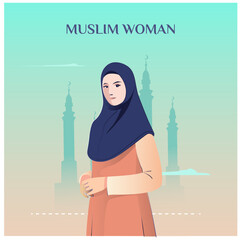 Wall Mural - woman wear hijab with mosque background