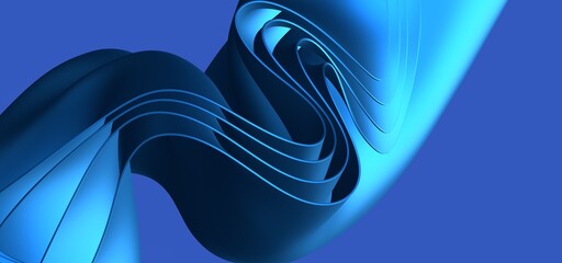 Poster - Blue wavy shapes on a black background. 3d trendy modern background.