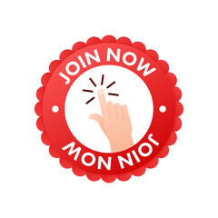 Aufkleber - Join Us Now label. Web banner template. Vector stock illustration.
