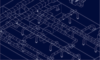 Wall Mural - illustration of BIM air ducts design 3d vector blueprint