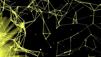 Poster - Moving molecular chains in computer. Motion. 3D lines in plexuses move in computer space. Geometric plexuses of lines and dots move in space