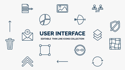 Poster - concept of user interface web icons in outline style. thin line icons such as export archive, user exchange, archer, no protection, layer button, mesh, opposition, slim left, update arrows vector.