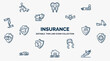 concept of insurance web icons in outline style. thin line icons such as bite, fracture, frontal crash, towed car, ship insurance, deposit insurance, slippery road, flooded house, overturned car