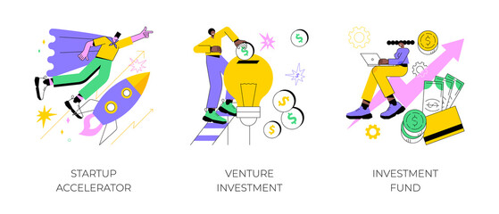 Poster - business incubator abstract concept vector illustration set. startup accelerator, venture investment