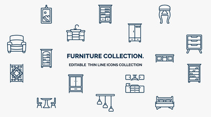 Poster - concept of furniture collection. web icons in outline style. thin line icons such as frame, stool, w