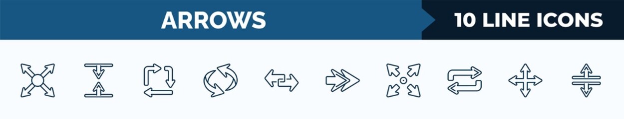 Poster - set of 10 arrows web icons in outline style. thin line icons such as resize, vertical resize, square, undo arrow, transfer, next, expand, drag vector illustration.