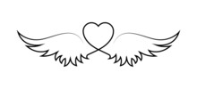 Winged Nubes. Winged Heart Line Icon. Heart With Wings Black Line Icon Isolated On White Background. Love And Romance Concept. Valentine's Day. Vector Graphic. EPS 10