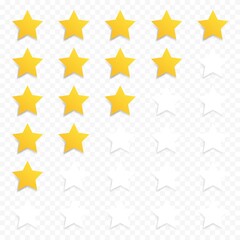 Wall Mural - Five stars rating concept vector illustration. Customer feedback concept signs, symbols. Transparent. Web template. User interface.Vector white isolated five stars template. Vector graphic EPS 10