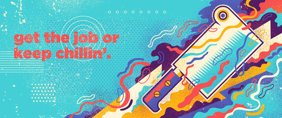 Wall Mural - Abstract background design with meat chopper and colorful splashing shapes. Vector illustration. 
