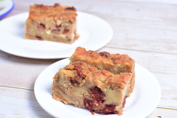 Sticker - Fluffy bread cake with guava flavor on wooden background