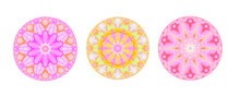 Three Round Decorative Ornaments. Painted Patterns.
