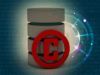 Fototapete - 3d illustration copyright symbol concept with lock near database