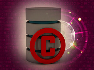 Fototapete - 3d illustration copyright symbol concept with lock near database