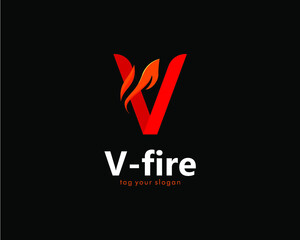 Wall Mural - V fire logo with flame disgn