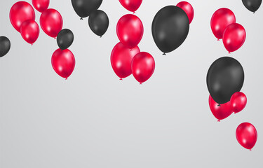 black and Red balloons with confetti on white background. Celebration background design.