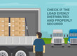 Heavy vehicle driving rules and tips. Checklist for truck drivers. Check if the load evenly distributed and secured. Semi-trailer loaded with cardboard boxes. Flat vector illustration template.