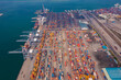 © Washburn - Aerial top view of container cargo ship in the export and import business and logistics international goods in urban city. Shipping to the harbor by crane in , Thailand