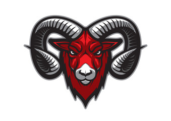 mountain goat mascot with vector head of bighorn ram. sport team mascot of isolated cartoon goat ani