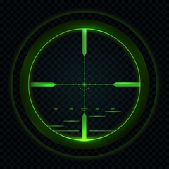 Poster - Sniper scope night vision, sight view target. Isolated vector crosshair of gun with green neon glow. Realistic 3d weapon zoom, military optical focus, viewfinder bullseye frame with cross aim dot