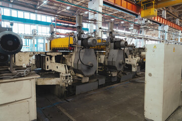 Industrial factory for mechanical engineering. Metalworking factory production line. Equipment and machines.