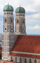 Bulbous Bell Tower Of The Cathedral  In Munich In Germany Seen From Above