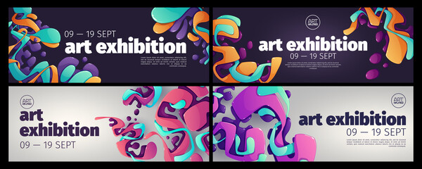 Poster - art exhibition banners with abstract pattern of liquid paint splashes. vector horizontal posters of 