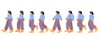 © klyaksun - Woman character walk cycle sequence in side view. Vector flat illustration of girl steps in different postures. Animation sprite sheet of walking female person, girl gait