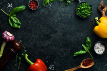 Food Background. Cooking. On The Old Background. Free Copy Space. Top View.