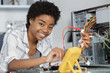 female mixed race computer technician