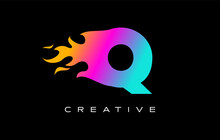 Q Letter Flame Logo Design. Fire Logo Lettering Concept.