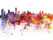Liverpool Skyline In Watercolor On White  Background
