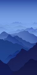 Blue mountains in the fog. Vector illustration of the outline of the blue mountains in the morning mist. Background for creativity.