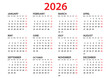 © AbstractArtDesign - Calendar 2026 template, Planner 2026 year, Wall calendar 2026 template, Week Starts Monday, Set of 12 calendar, advertisement, printing, organization and business, stationery, simple minimal.