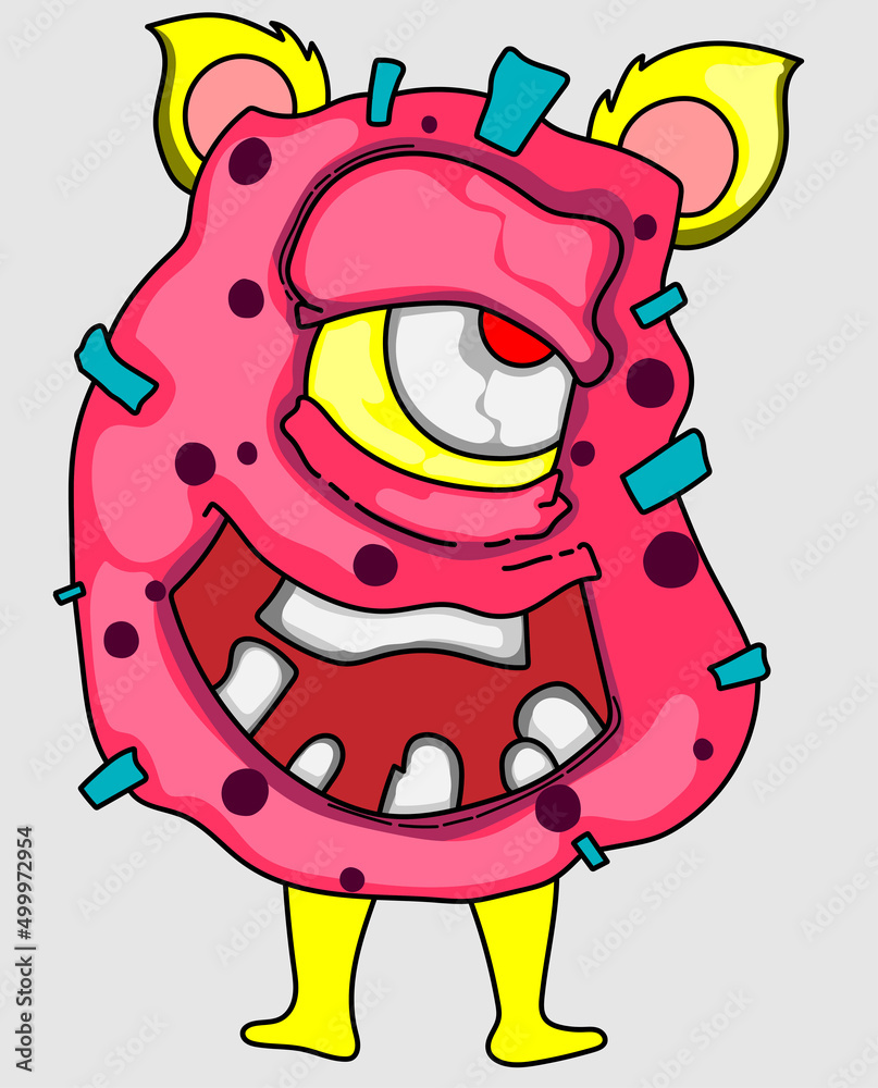 cartoon pink monster with big ears and eyes