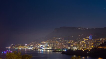 Poster - Cityscape of Monte Carlo day to night timelapse, Monaco after summer sunset.