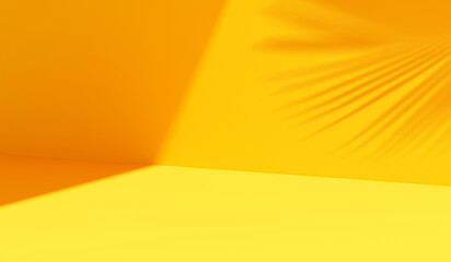 Aufkleber - Abstract sun light yellow summer backdrop studio of blank tropical shade gradient product platform 3d background or minimal sunny presentation display room and empty banner template on colorful scene.