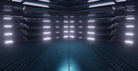 futuristic industrial metal stage room warehouse showroom lighted light purple banner background con