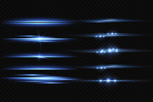 Motion Light Effect For Banners. Blue Lines. The Effect Of Speed On A Blue Background. Red Lines Of Light, Speed And Movement. Vector Lens Flare.