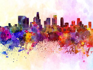 Sticker - Los Angeles skyline in watercolor background