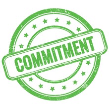 COMMITMENT Text On Green Grungy Round Rubber Stamp.