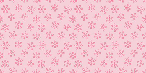 Poster - Pink floral pattern, flower doodles vector repeat background
