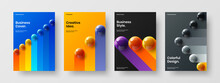 Modern Realistic Spheres Brochure Concept Bundle. Geometric Journal Cover A4 Vector Design Layout Set.