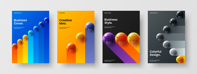 Wall Mural - Modern realistic spheres brochure concept bundle. Geometric journal cover A4 vector design layout set.